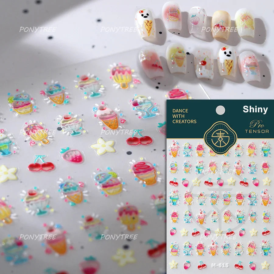 Lovely Red Heart Crystal Cherry Fruit Bowknot Letter Gold Pink Self Adhesive Nail Art Sticker Delicate Rhinestone Manicure Decal (ONLINE ORDER ONLY)