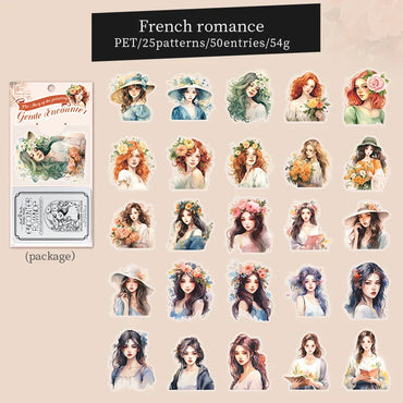 2Style 50pcs Character Sticker Tin Box - Gentle Encounter Theme, Instagram Girl Handbook Decoration, DIY Material (Online Order Only)