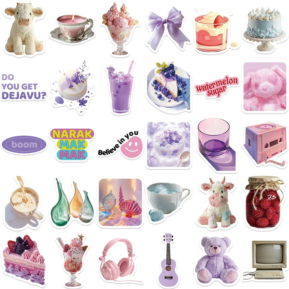 30Pcs Purple Aesthetics Sticker Diy Computer Stickers for Water Bottles Waterproof Journal Arts Crafts Toy Decals (ONLINE ORDER ONLY)