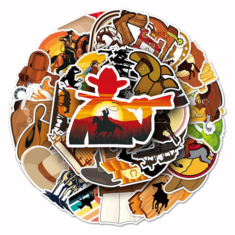 10/30/50pcs Anime Western Cowboy Cool Stickers Decals Motorcycle Luggage Laptop Phone Skateboard Car Fridge Waterproof Sticker (ONLINE ORDER ONLY)