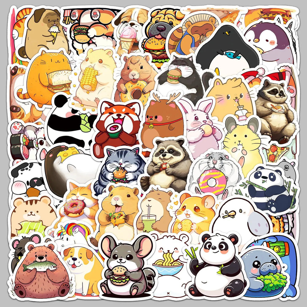 50pcs Cute Animal Eating Stickers for Helmet, Wall, DIY Decoration (Online Order Only)