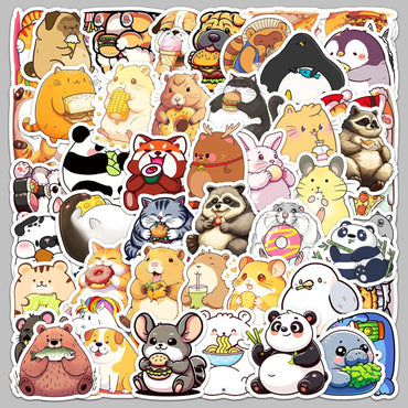 50pcs Cute Animal Eating Stickers for Helmet, Wall, DIY Decoration (Online Order Only)