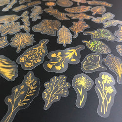 80 Glitter Gold Waterproof Plant Flower Stickers, Transparent PET Adhesive Decals (Online Order Only)