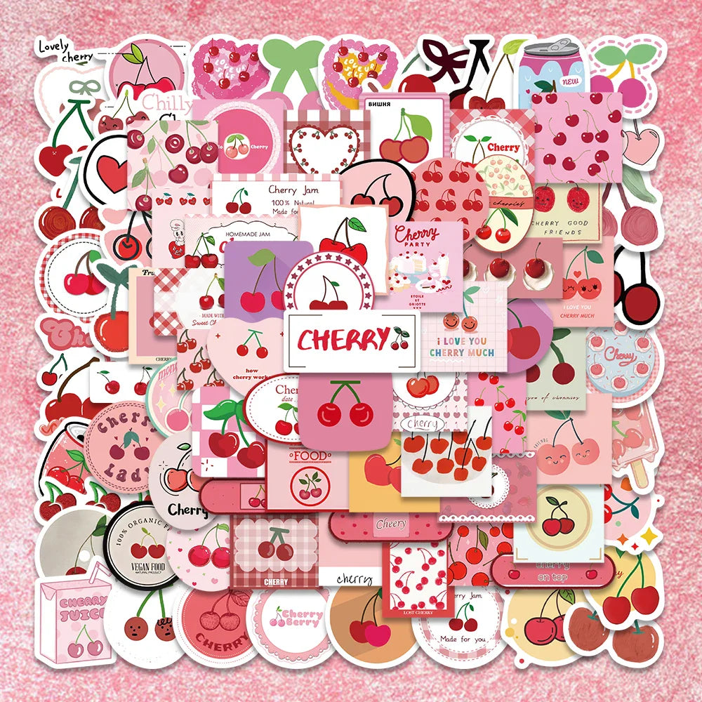 90PCS Kawaii Pink Fruit Stickers for Laptop, Guitar, Phone, Stationery, Kids (ONLINE ORDER ONLY)