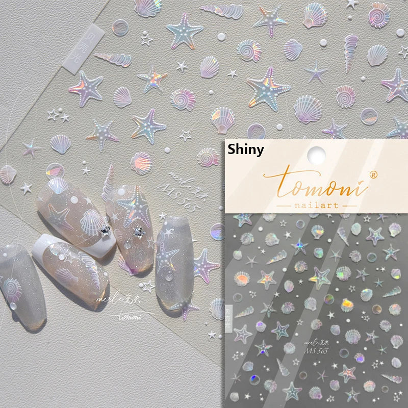 Summer Beach Ocean Shell Starfish Clams Conch Stars Sea Bubble Seasnail Soft Relief Decoration Nail Art Stickers Manicure Decals (ONLINE ORDER ONLY)