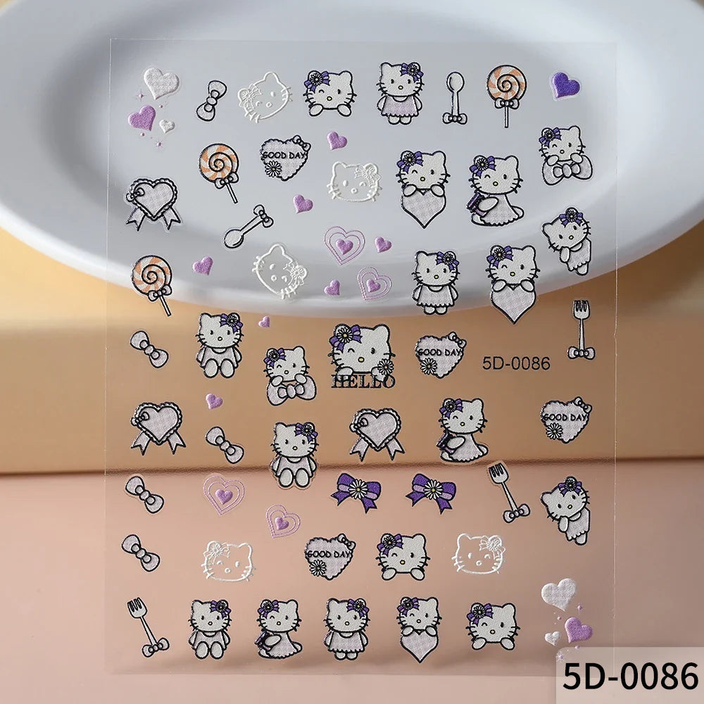 1pc 5D Pink/Black Hello Kitty Nail Art Stickers Anime Cartoon Japanese Cartoon KT Cat Manicure Decal Luxury DIY Nail Accessories (ONLINE ORDER ONLY)