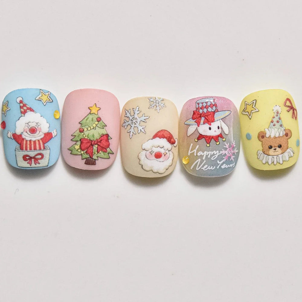 Apple Bear Bunny Snowman Winter Tree Bell Dog Self Adhesive Nail Art Stickers Snowflake Santa Claus Rhinestone Manicure Decals (ONLINE ORDER ONLY)