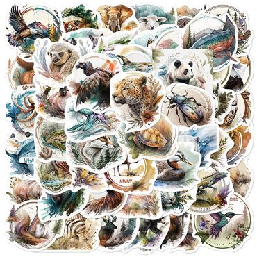10/50pcs Jungle Zoo Wild Animal Stickers Vintage Toy DIY Stationery Notebook Water Bottle Laptop Luggage Skateboard Sticker Toy (Online Order Only)