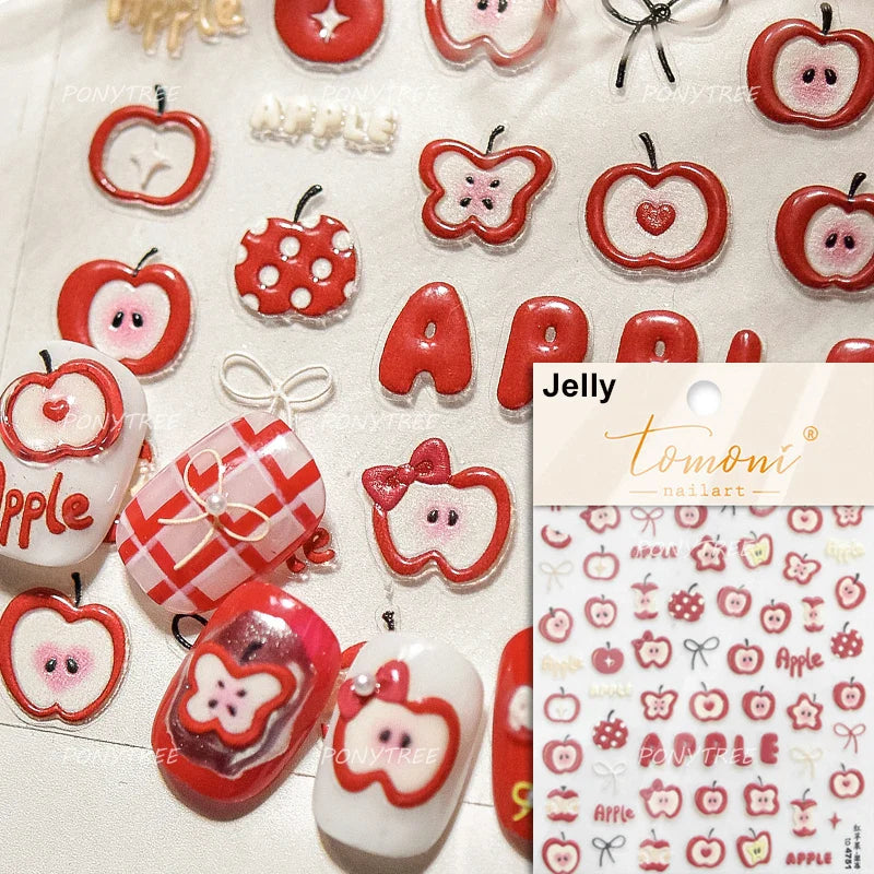 Bear Bowknot Bag Dessert Apple Core Earphone Cup Tulip Cherry Milk Cake Cookies Flower Adhesive Nail Art Stickers Manicure Decal (ONLINE ORDER ONLY)