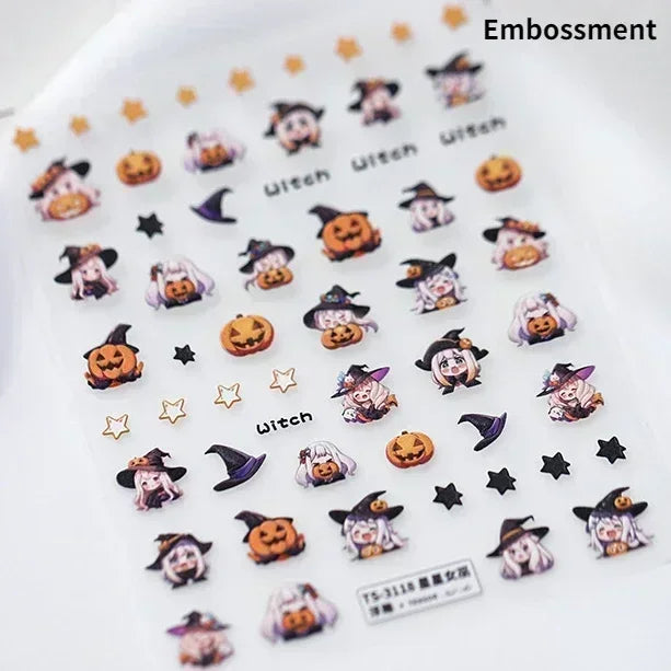 Cat Eye Shiny Blue Purple Spider Cross Love Heart Star Snake Web Jelly Thrilling Nail Art Stickers Manicure Decals Halloween (ONLINE ORDER ONLY)
