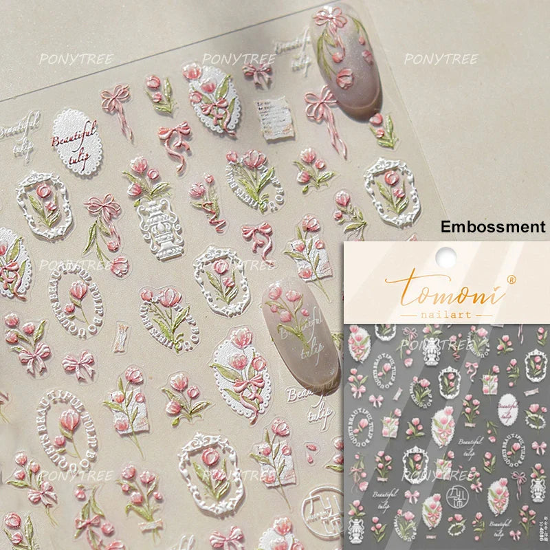 Colourful Butterfly Rose Flower Tulip Daisy Moth Orchid Narcissus 3D Self Adhesive Nail Art Decorations Stickers Manicure Decals (ONLINE ORDER ONLY)