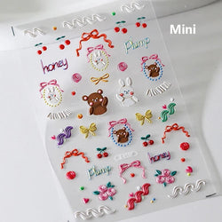 Pink Running Rabbit Bowknot Wreath Bunny Flower Tie Totem Pattern Self Adhesive Nail Art Sticker Pearl Rhinestone Manicure Decal (Online Order Only)