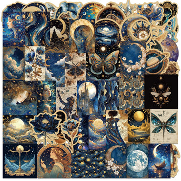 10/50Pcs Cool Golden Galaxy Moon Girls Graffiti Stickers Mysterious Outer Space Planet Decals DIY Laptop Phone Luggage Sticker (Online Order Only)