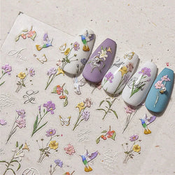 Hummingbird Iris Butterfly Peony Rose Tulip Daisy Lily Flowers Morning Glory Pearl Rhinestones Nail Art Sticker Decoration Decal (ONLINE ORDER ONLY)