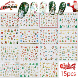 30Sheet 3D Glitter Christmas Nail Art Stickers Santa Claus Snowflake Elk Christmas Tree Design Nail Decals Cartoon Nail Supplies (Online Order Only)