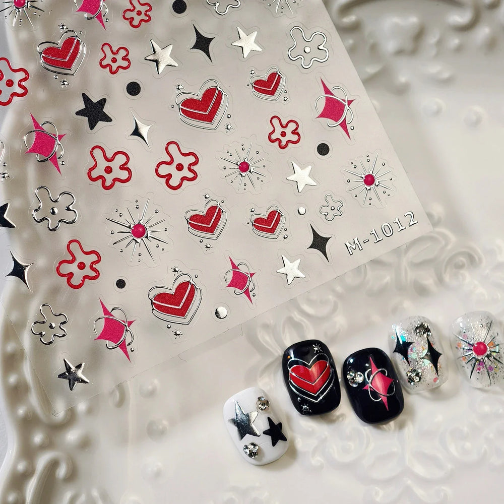 Red Sexy Love Heart Flower Hot Stamping Wing Star Moon Bowknot Sun Punk Adhesive Nail Art Decorations Stickers Manicure Decals (ONLINE ORDER ONLY)