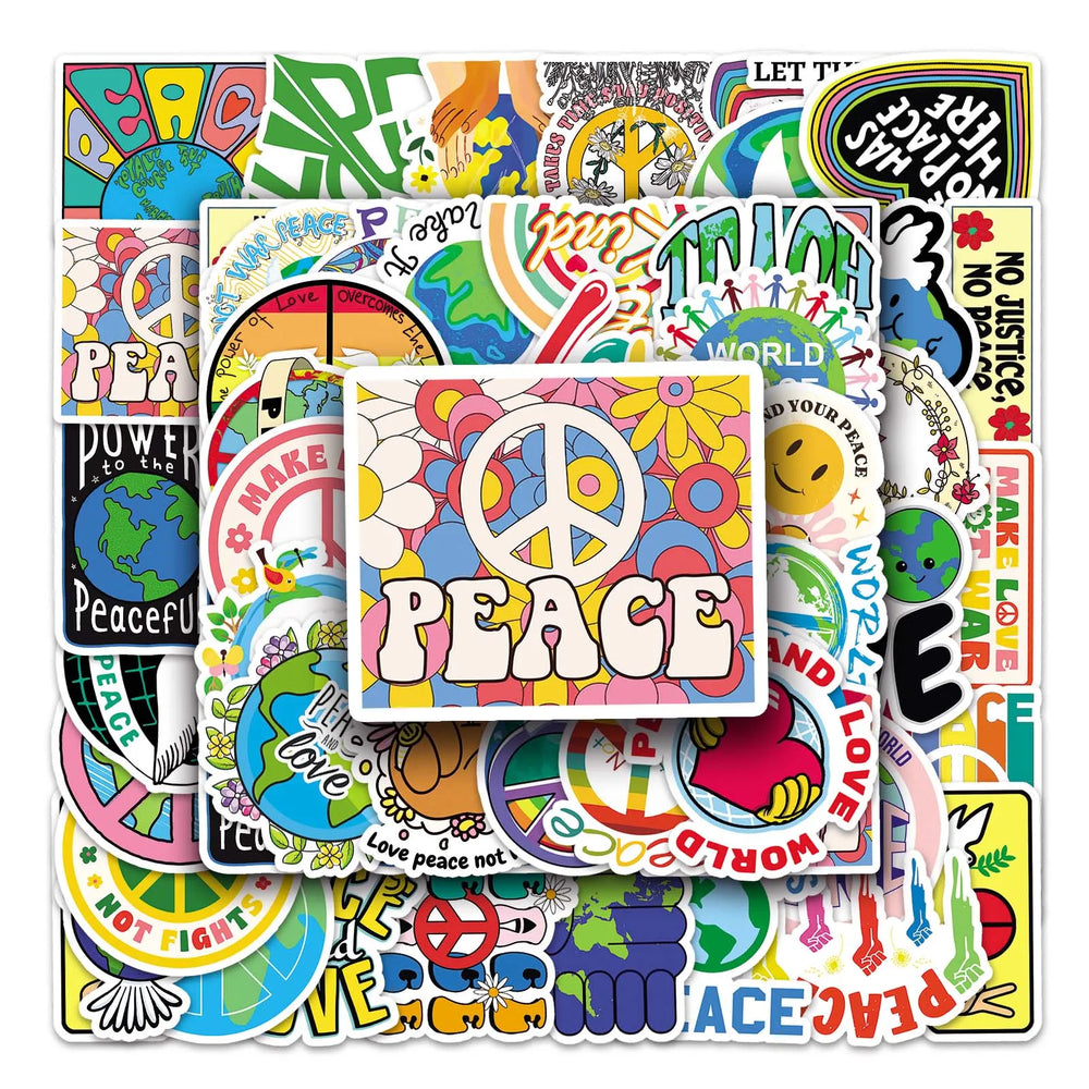 50Pcs World Peace Cartoon Waterproof Vinyl Stickers for Skateboard Snowboard (Online Order Only)