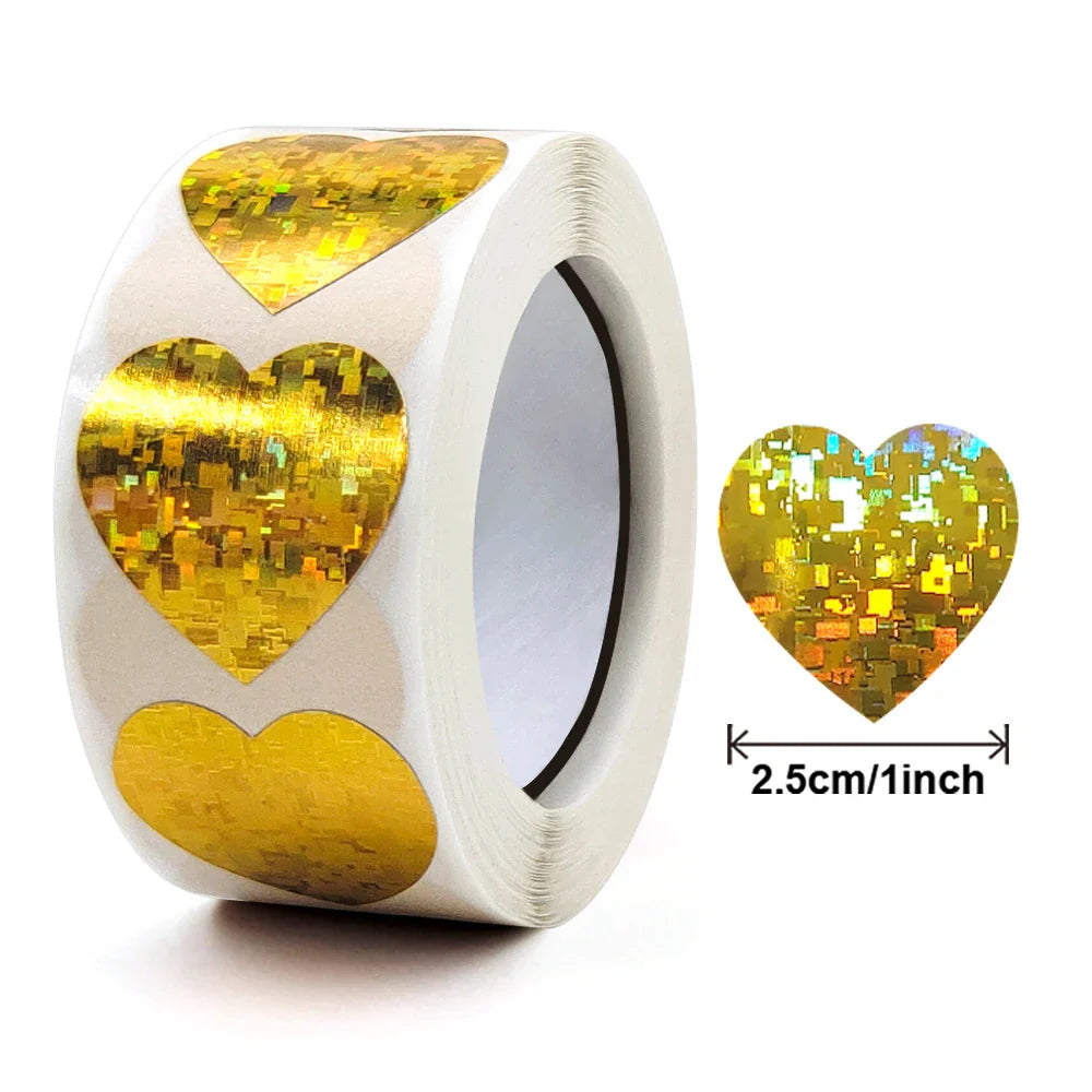 500pcs/roll Gold Holographic Glitter Sealing Label Round Laser Sticker Party Handmade Envelope Business Label Stationary Sticker (ONLINE ORDER ONLY)