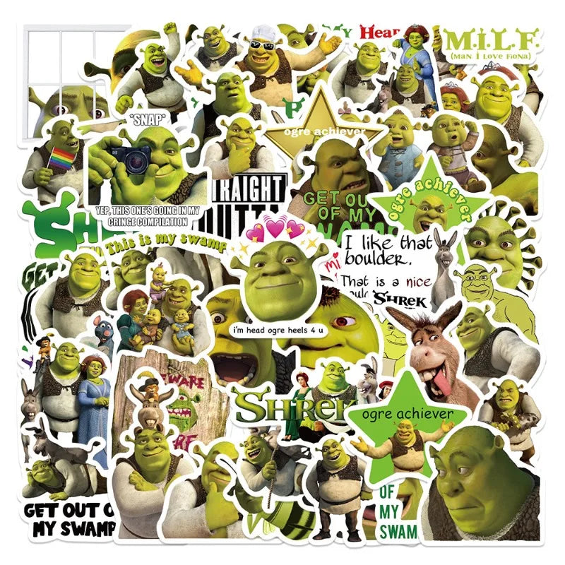 50pcs Shrek Anime Stickers for Laptop, Phone, Car, Scooter, Water Bottle, Suitcase, Refrigerator (ONLINE ORDER ONLY)