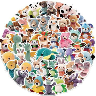 Cartoon Plush Doll Stickers: Animal Decals for Laptop, Phone, Luggage, Cup, Scrapbook, Kid Gift (Online Order Only)