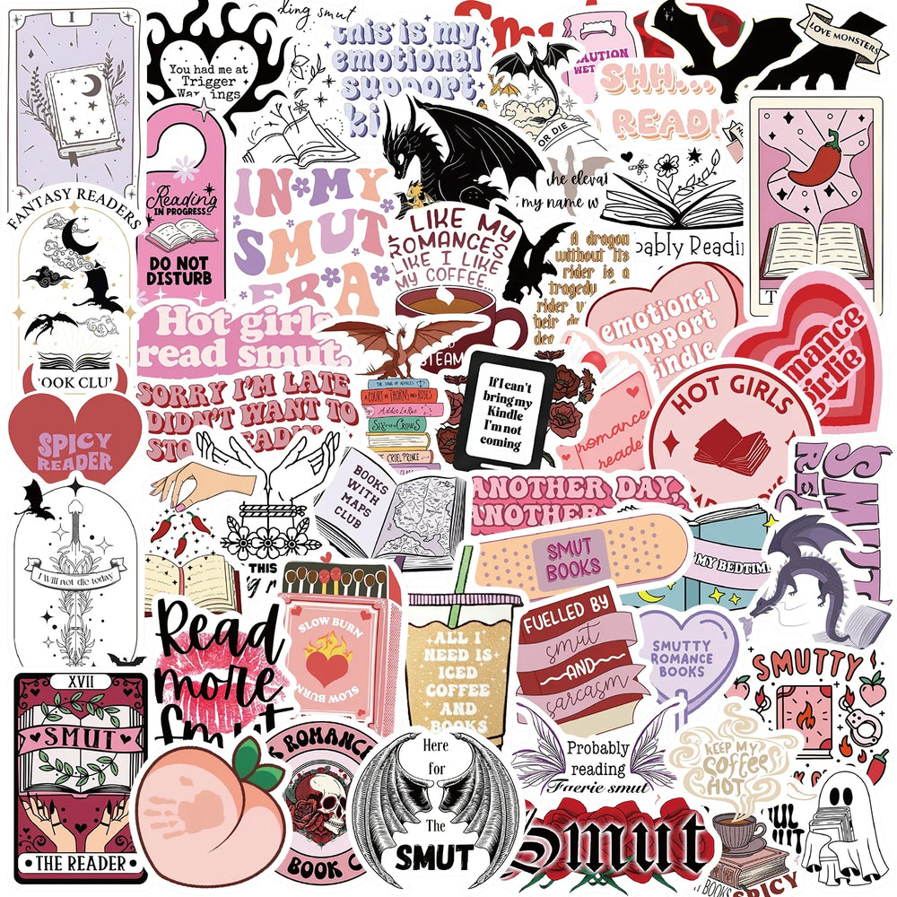 50pcs Bookish Romance Reading Stickers for Students, Notebooks, Laptops, Phones, Bottles (ONLINE ORDER ONLY)