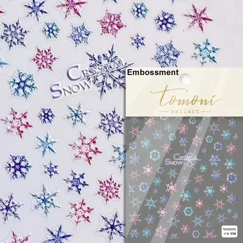 Winter Dreamy Hot Stamping Romantic White Pink Snowflakes Hexagon 3D Self Adhesive Nail Art Stickers Christmas Manicure Decals (ONLINE ORDER ONLY)