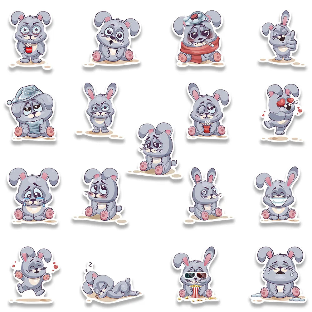 37pcs Funny Cute Cartoon Rabbit Meme Stickers For Luggage Guitar Phone Waterbottle Waterproof Graffiti Laptop Decals Kids Toy (ONLINE ORDER ONLY)