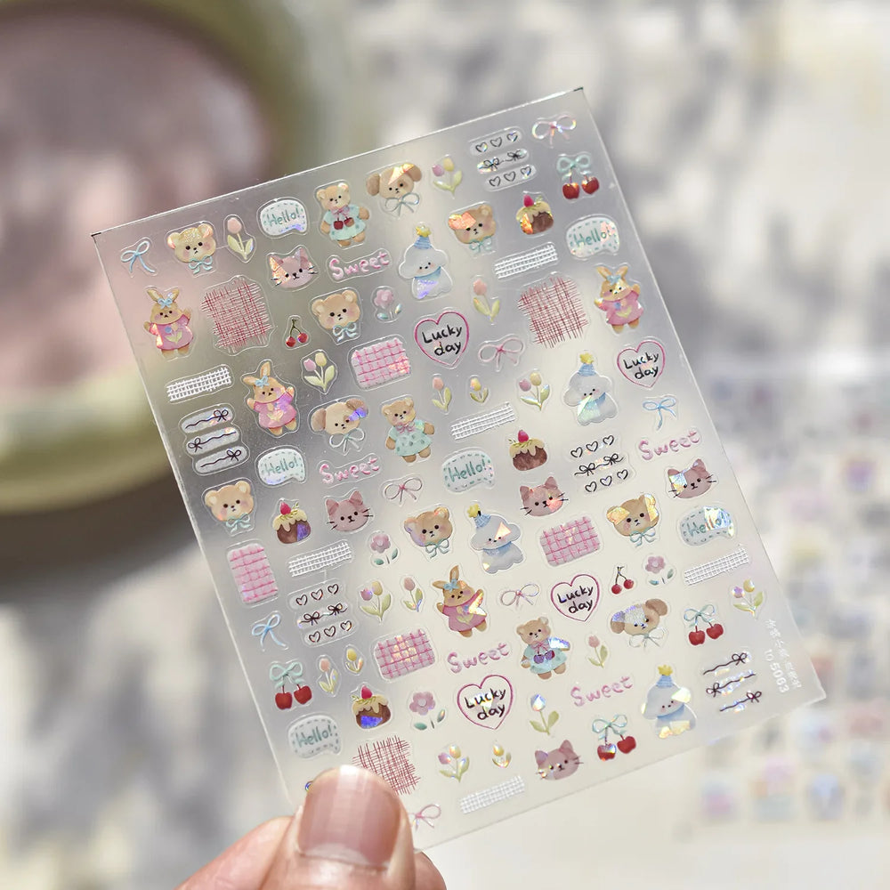 Lovely Animals Cat Dog Bear Party Puppy Kitten Cake Bowknot Flower Love Heart Lace Gird Adhesive Nail Art Sticker Manicure Decal (ONLINE ORDER ONLY)