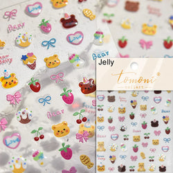 Chic Cute Cheese Ice Cream Pudding Bowknot Strawberry Muffin Stars Cake Embossed Heart Adhesive Nail Art Sticker Manicure Decals (ONLINE ORDER ONLY)