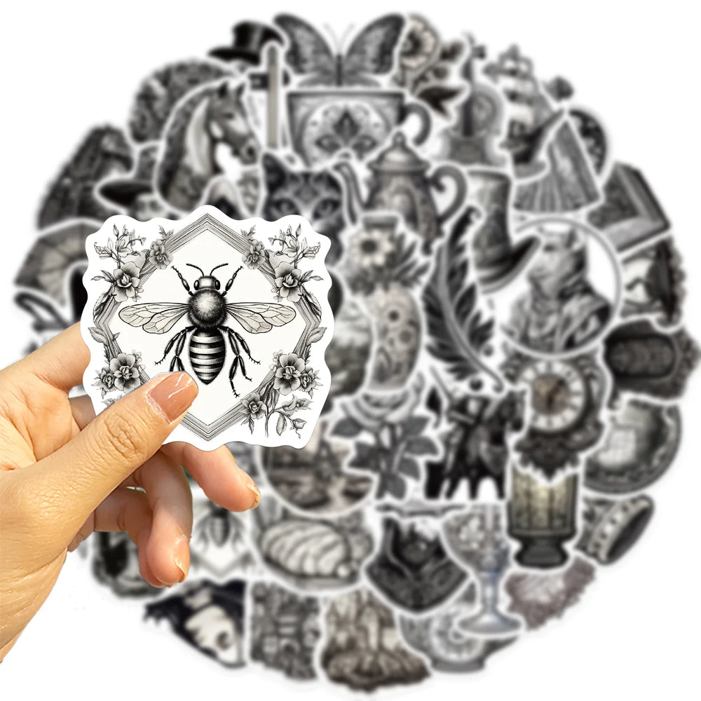 50PCS Black And White Medieval Style Sticker Graffiti Personality Trend Guitar Water Cup Computer Suitcase Sticker Wholesale﻿ (ONLINE ORDER ONLY)