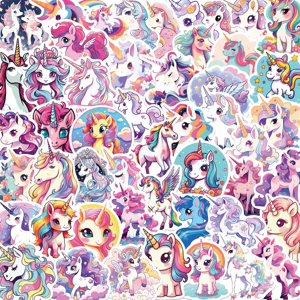 10/50pcs Cartoon Cute Rainbow Unicorn Stickers Pack for Scrapbooking Laptop Travel Luggage Laptop Wall Car Decoration Decal (Online Order Only)