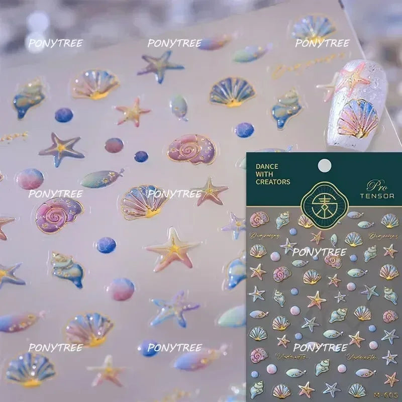 Beach Colourful Conch Dolphin Shell Starfish Jellyfish Star Summer Sea Wave Vacation Mode Water Bubble Nail Art Stickers Decals (Online Order Only)