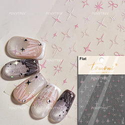 Purple Gold Silver Bowknot Cherry Fruit Cute Ribbon Tie Line Delicate 3D Adhesive Nail Art Stickers Manicure Decals Wholesale (Online Order Only)