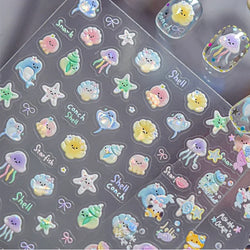 Ray Fish Shell  Conch Water Bubbles Octopus Starfish Mermaid Jellyfish Otter Dolphin Nail Art Decorations Sticker Manicure Decal (ONLINE ORDER ONLY)