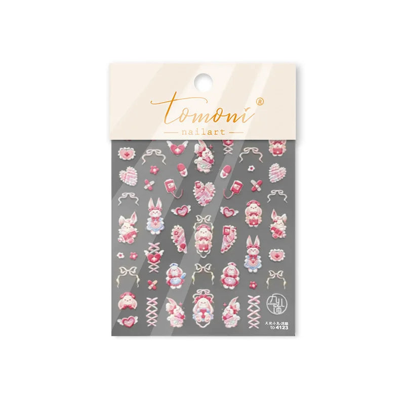 Bunny Love Heart Rabbit Nurse Cut Wound Bowknot Pill Flower Medicine Treatment Self Adhesive Nail Art Stickers Manicure Decals (ONLINE ORDER ONLY)