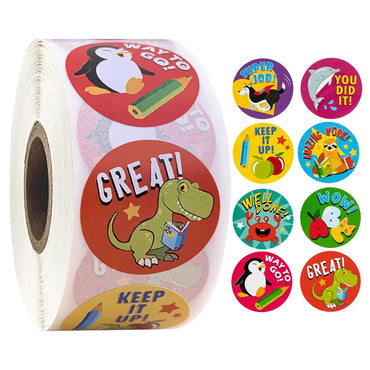 100-500pcs Reward Stickers Encouragement Sticker Roll For Kids Motivational Stickers With Cute Animals For Students Teachers (ONLINE ORDER ONLY)