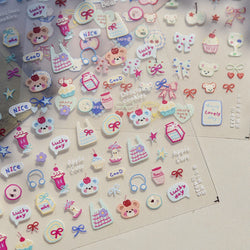 Bear Bowknot Bag Dessert Apple Core Earphone Cup Tulip Cherry Milk Cake Cookies Flower Adhesive Nail Art Stickers Manicure Decal (ONLINE ORDER ONLY)