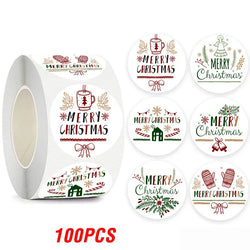 100-500pcs Merry Christmas Gift Decorative Stickers Round Thank You Labels Handmade Candy Biscuits Package Christmas Sticker (ONLINE ORDER ONLY)