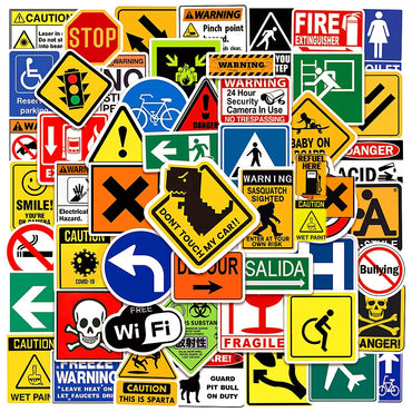 10/30/50/100pcs Cool Warning Sign Graffiti Stickers  Danger Banning Decals Motorcycle Laptop Skateboard Phone Waterproof Sticker (Online Order Only)