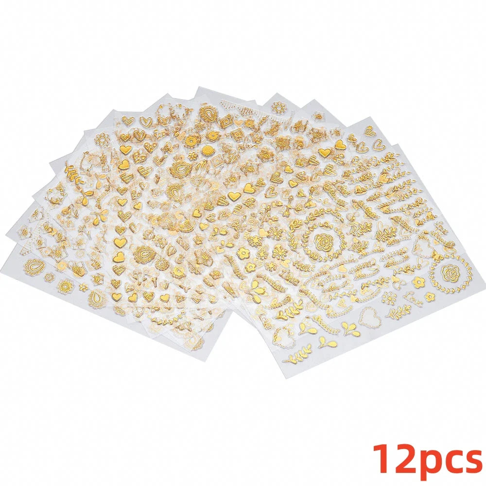 12PCS White Flowers Leaves 3D Nail Stickers Star/Moon/Sun Nail Art Decoration Decals Geometric Flower Stickers Nail Art Supplies (ONLINE ORDER ONLY)