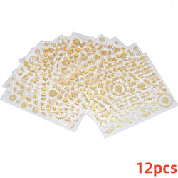 12pcs 3D Golden Glitter Heart Love Nail Stickers Valentine Self Adhesive Cute Cartoon Decal Geometry Slider Manicure Decoration* (ONLINE ORDER ONLY)