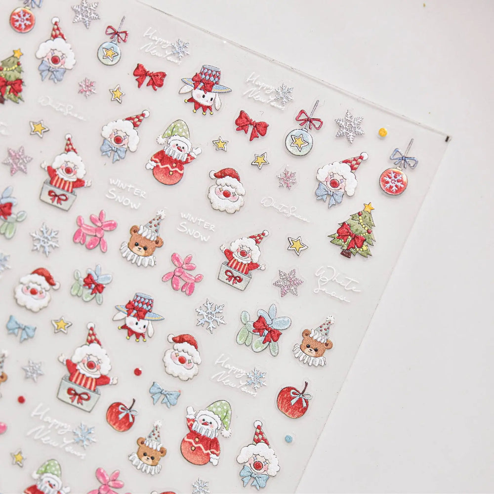 Apple Bear Bunny Snowman Winter Tree Bell Dog Self Adhesive Nail Art Stickers Snowflake Santa Claus Rhinestone Manicure Decals (ONLINE ORDER ONLY)