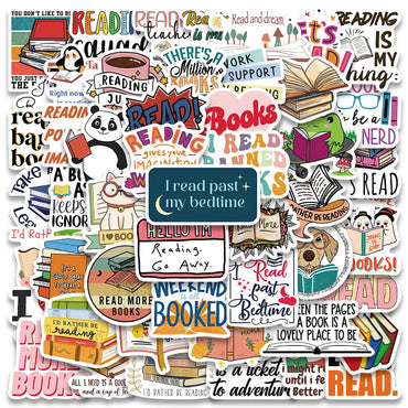 10/30/50PCS Cute Book Reading Stickers Inspirational English Phrase Decals DIY Scrapbook Laptop Fridge Phone Luggage Car Sticker (ONLINE ORDER ONLY)