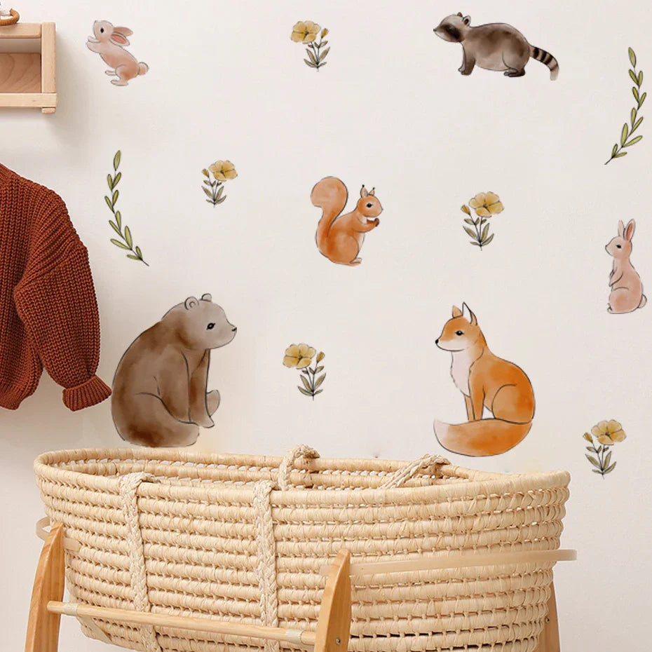 Boho Forest Animals Wall Stickers: Deer, Fox, Bunny, Leaves - Nursery Room Decor (ONLINE ORDER ONLY)
