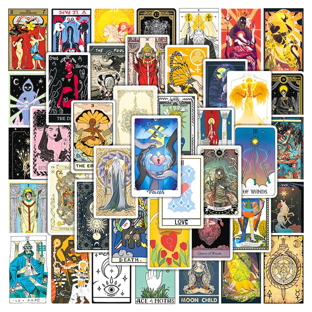 Tarot Cards Cartoon Stickers Pack - Laptop, Luggage, Skateboard Decals (Online Order Only)