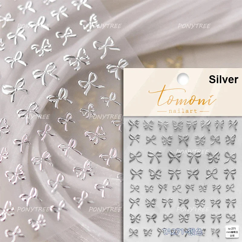 Chic Red Bowknot Silk Ribbon Pearl Elegant Line Self Adhesive Nail Art Stickers Dressy Rhinestone Manicure Decals Nail Supplies (Online Order Only)
