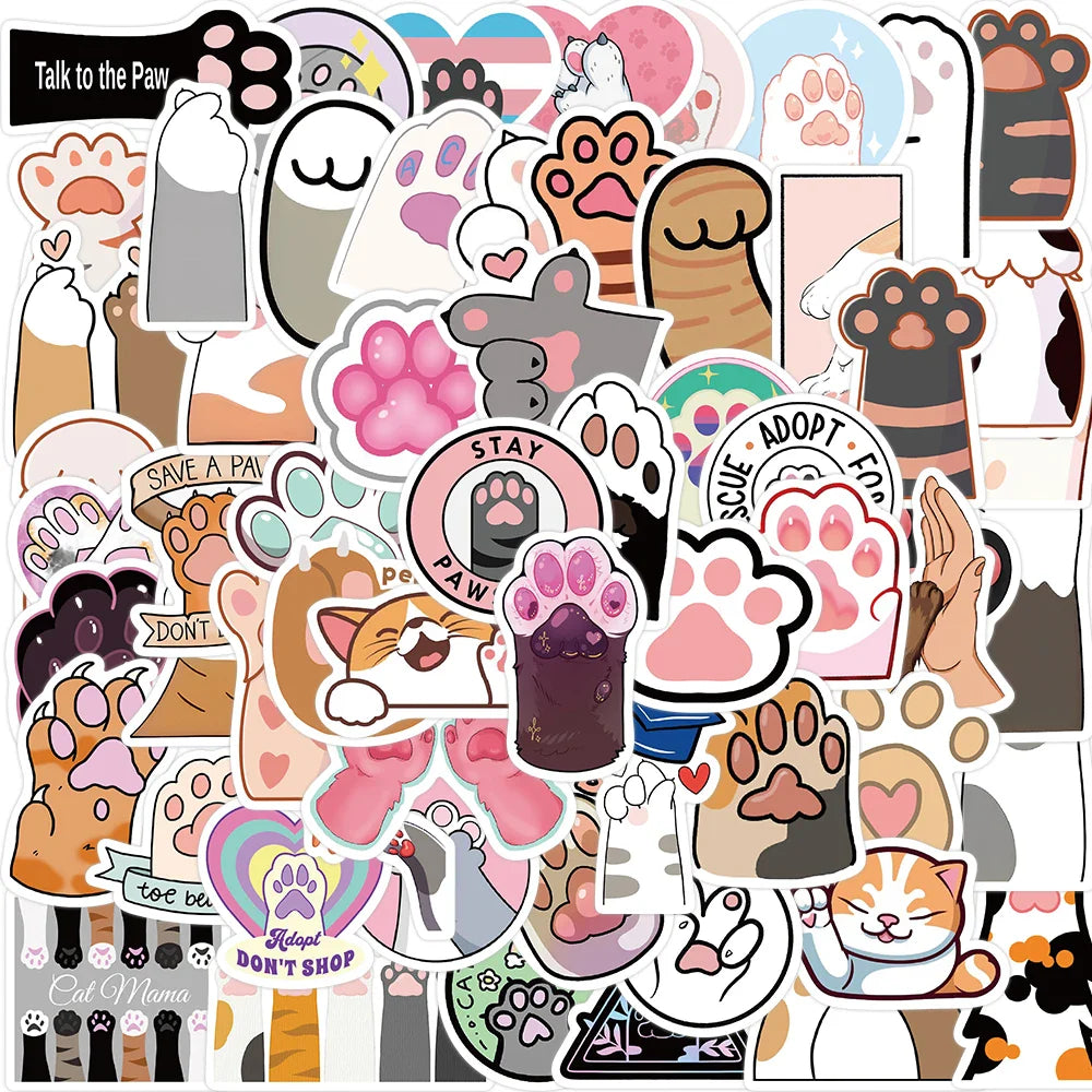 61PCS Cartoon Cat Paw Stickers For Phone Suitcase Ipad Stationery Laptop Cartoon Sticker DIY Craft Supplies Decals Toys (Online Order Only)