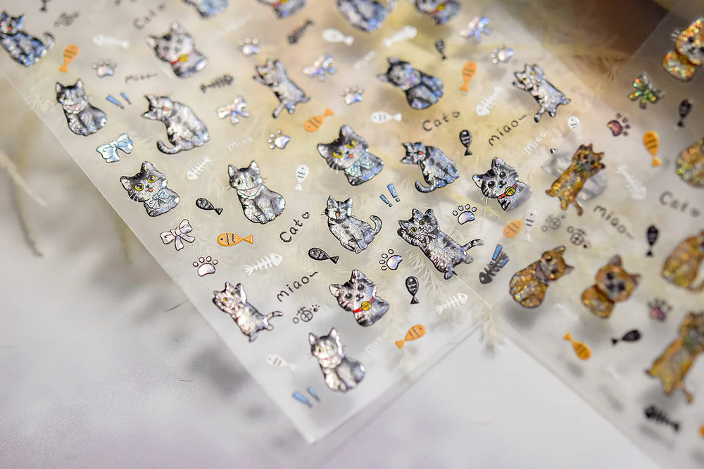 Cute Cat Eye Fishbone Animals Leopard Cat Ginger Cat Kitten Exclamation Point Paw Self Adhesive Nail Art Sticker Manicure Decals (ONLINE ORDER ONLY)