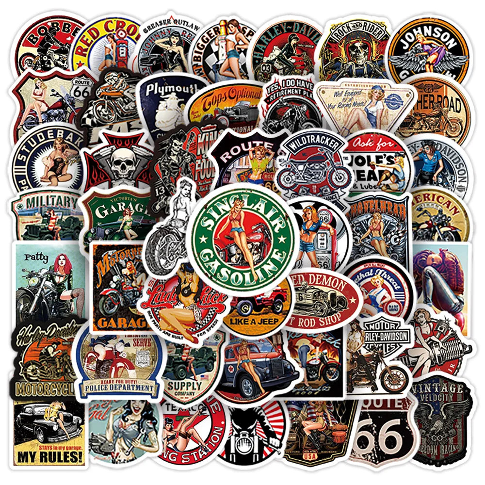 50/100Pcs Retro Sexy Pin Up Girl Graffiti Street Punk Motorcycle Girl Stickers Suitcase Laptop Waterproof Sticker Decoration (ONLINE ORDER ONLY)