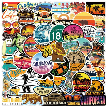 50pcs California Graffiti Stickers for Luggage, Water Bottles, Phones, Laptops, Scooters, and Fridges (ONLINE ORDER ONLY)